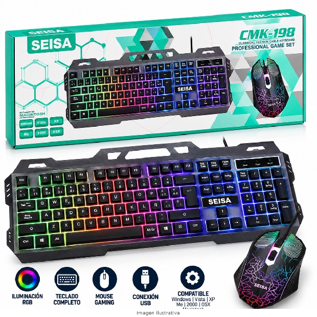 &ua KIT TECLADO PC + MOUSE ILUMINIADO CMK-188